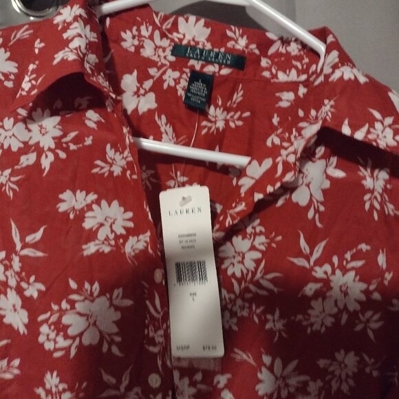 Ralph Lauren long sleeve button down red floral blouse - Picture 3 of 3